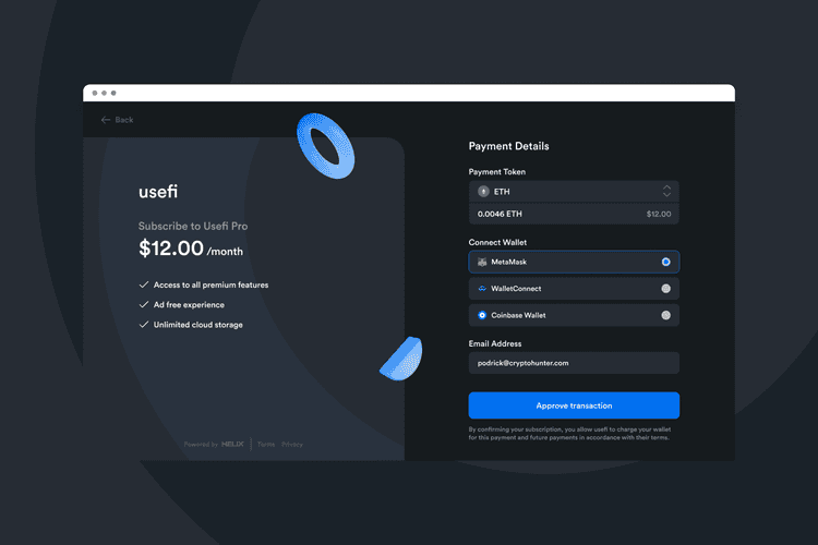 Helix A crypto subscriptions platform for recurring payments
