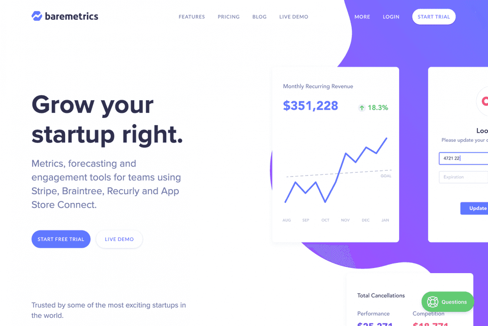 Baremetrics Landing page