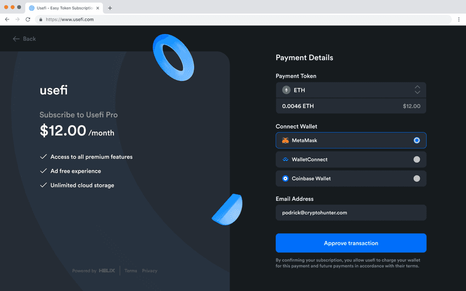 Helix USDC Recurring Payment Checkout