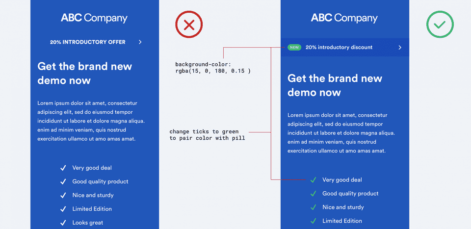 Subtle visual cues to draw attention to an element. Example shows pill UX product design component.